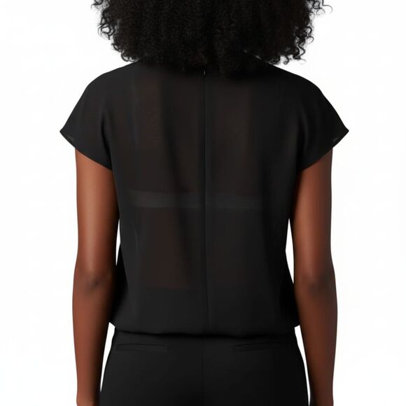 Liz Claiborne Art Deco Black & White Geometric Blouse Cap Sleeve Top Sz S - Picture 3 of 9